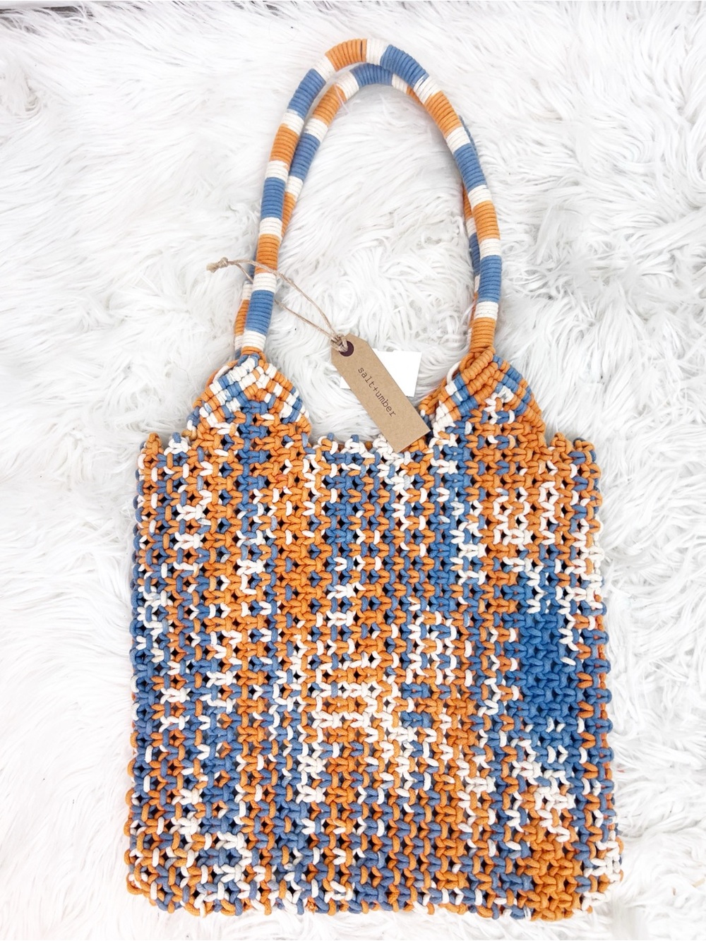 SALT+UMBER ORANGE BLUE SEVILLE DIP DYE WOVEN TOTE PURSE NWT